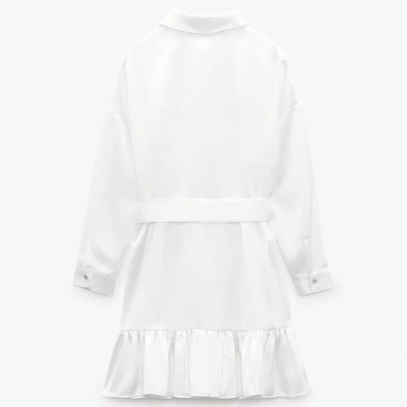 ZARA RUFFLED SATIN EFFECT DRESS OYSTER WHITE - Picture 7 of 12